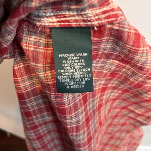 Lauren Jeans Company LRL Red Plaid Button Top Shirt Green Womens Small Western - Picture 6 of 9